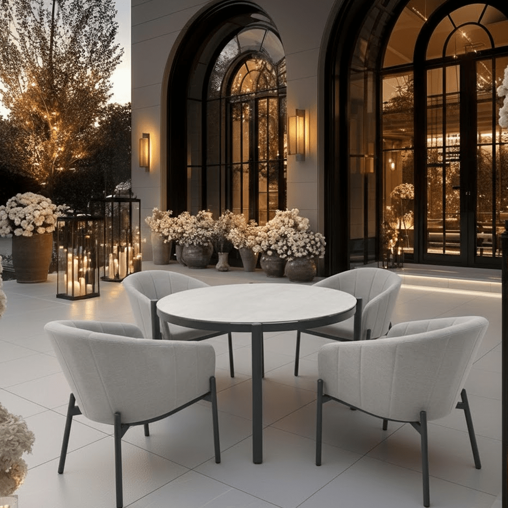Coppola Putty Outdoor 4 Seater Round Dining Set Outdoor