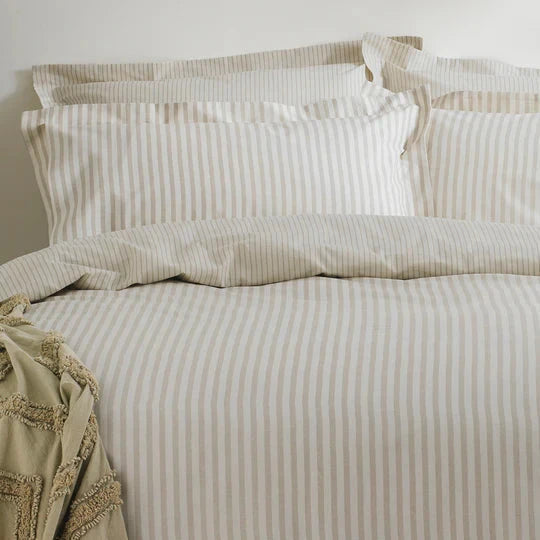 Coralia Neutral Striped 100% Cotton Duvet Set Textiles