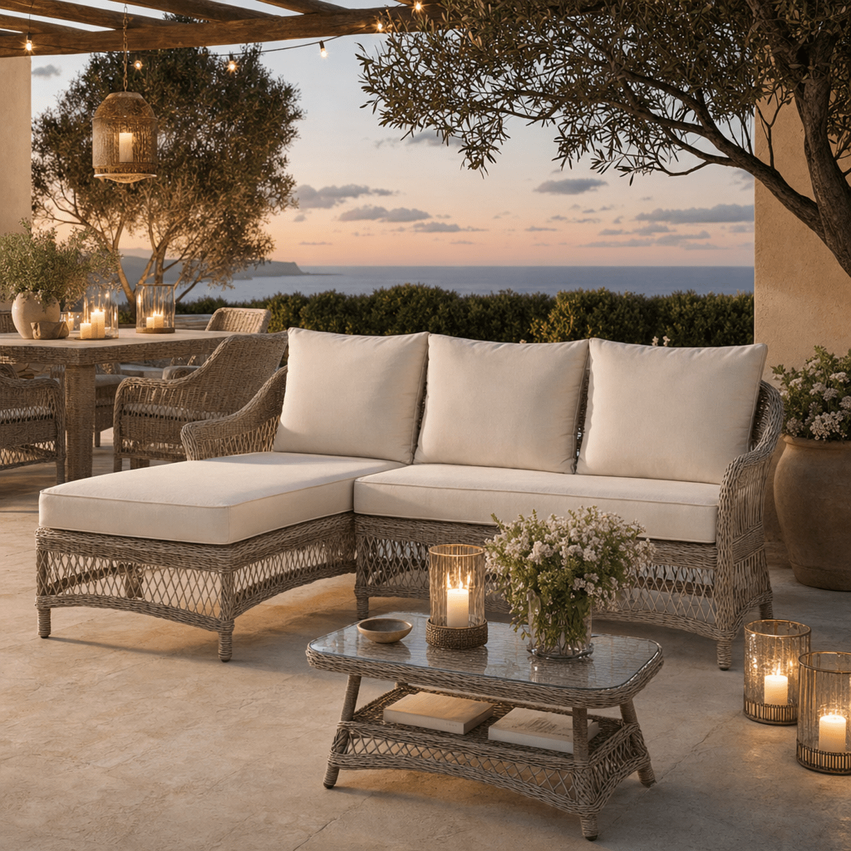 Corsica Stone & Rattan Outdoor Chaise Sofa Set Outdoor