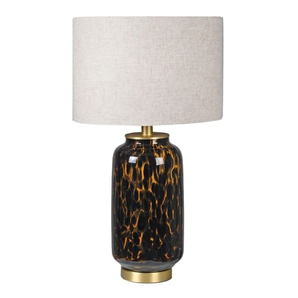 Cortado Tortoise Effect Glass Table Lamp with Linen Shade Lighting