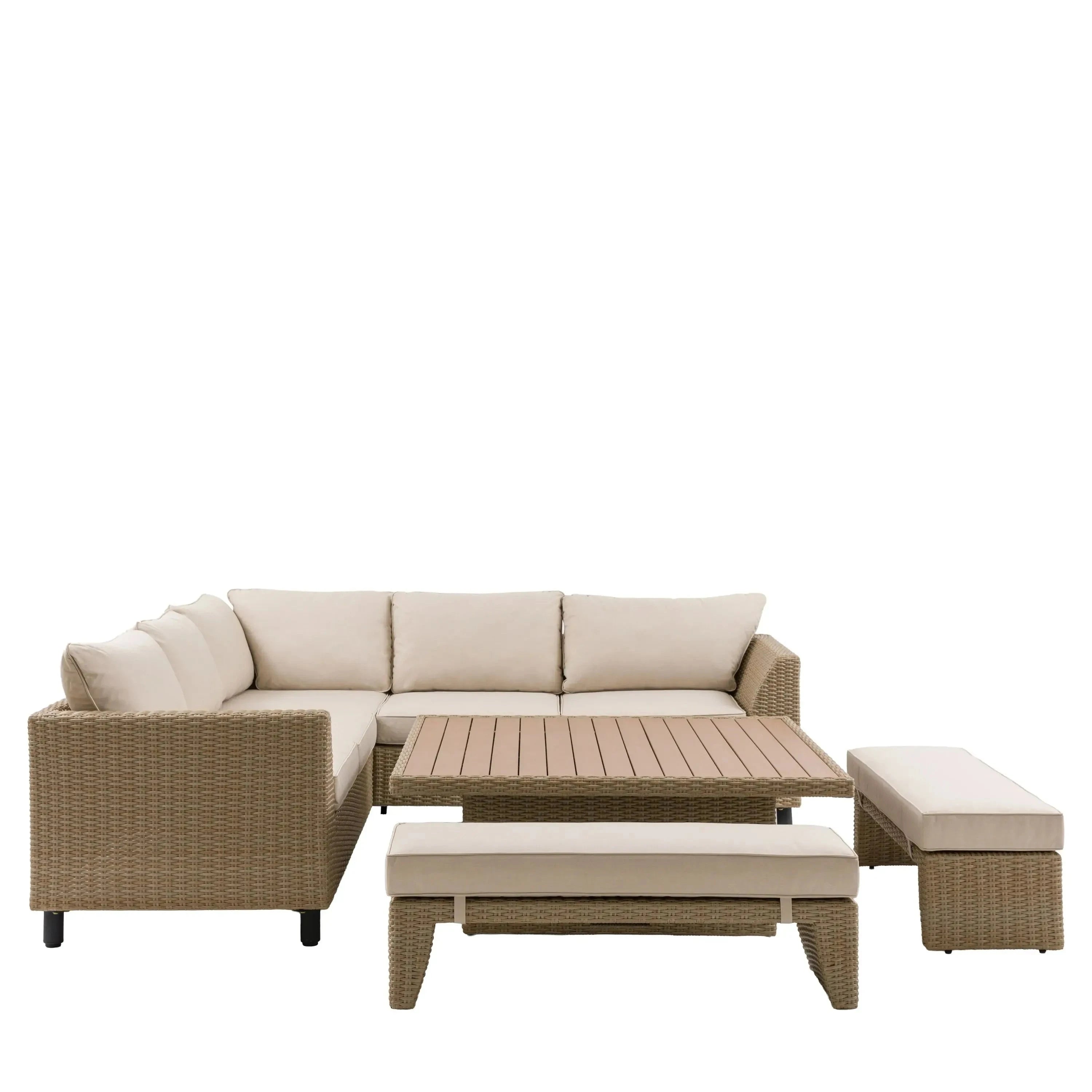 Cove Outdoor Large Wicker & Cream Corner Lounge Set Outdoor