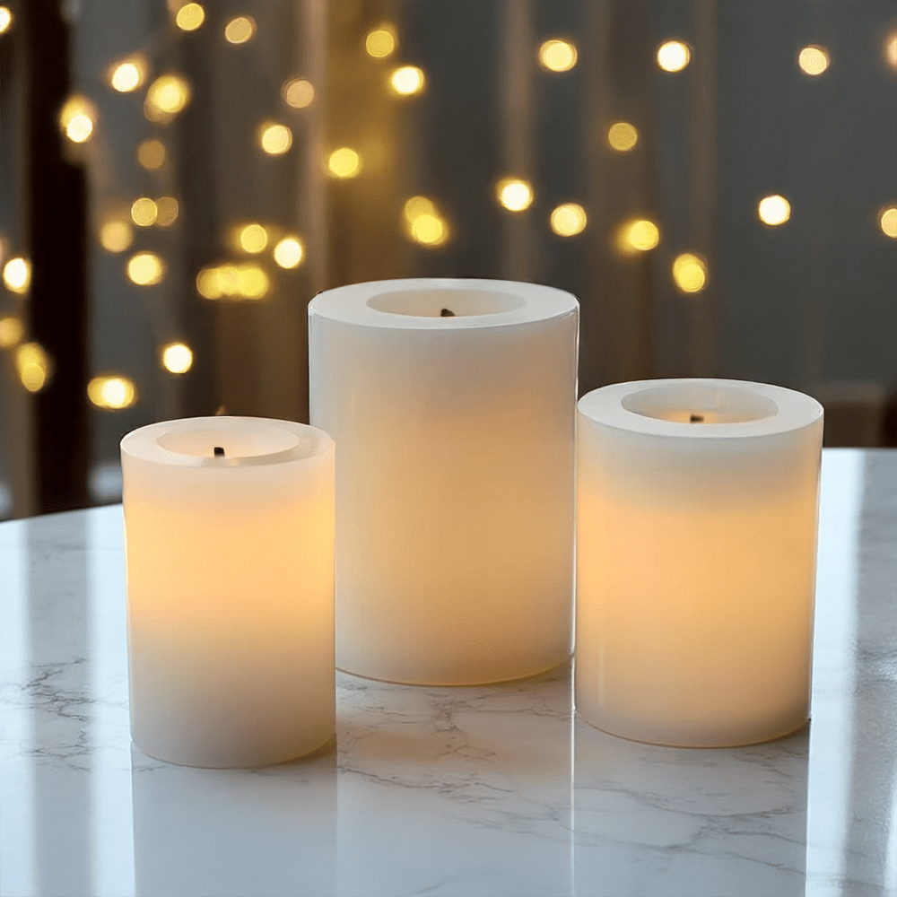 Cream Burnt Effect Realistic LED Candles - Set of 3 Fragrance