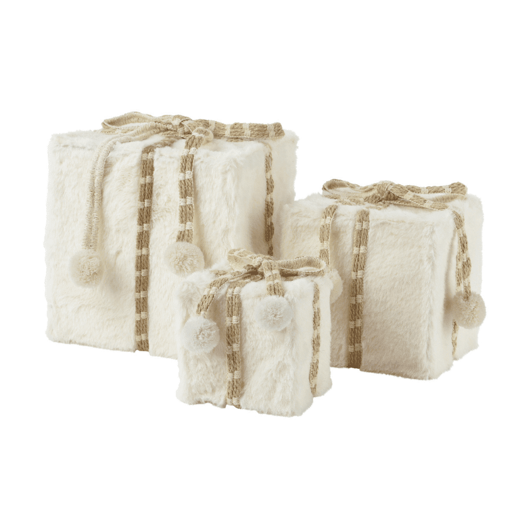 Cream Faux Fur Wrapped Decorative Presents - Set of 3 Accessories