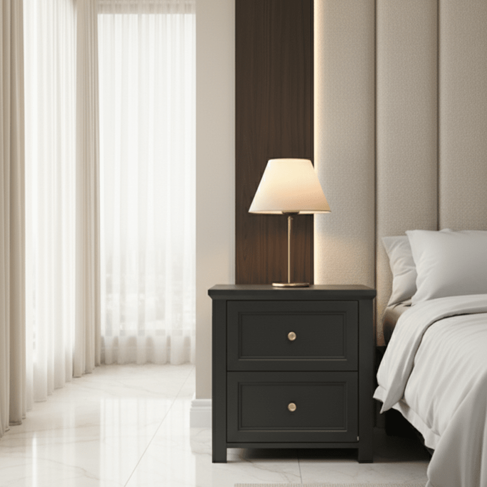 Cynthia Black 2 Drawer Bedside Table with Gold Handles Furniture