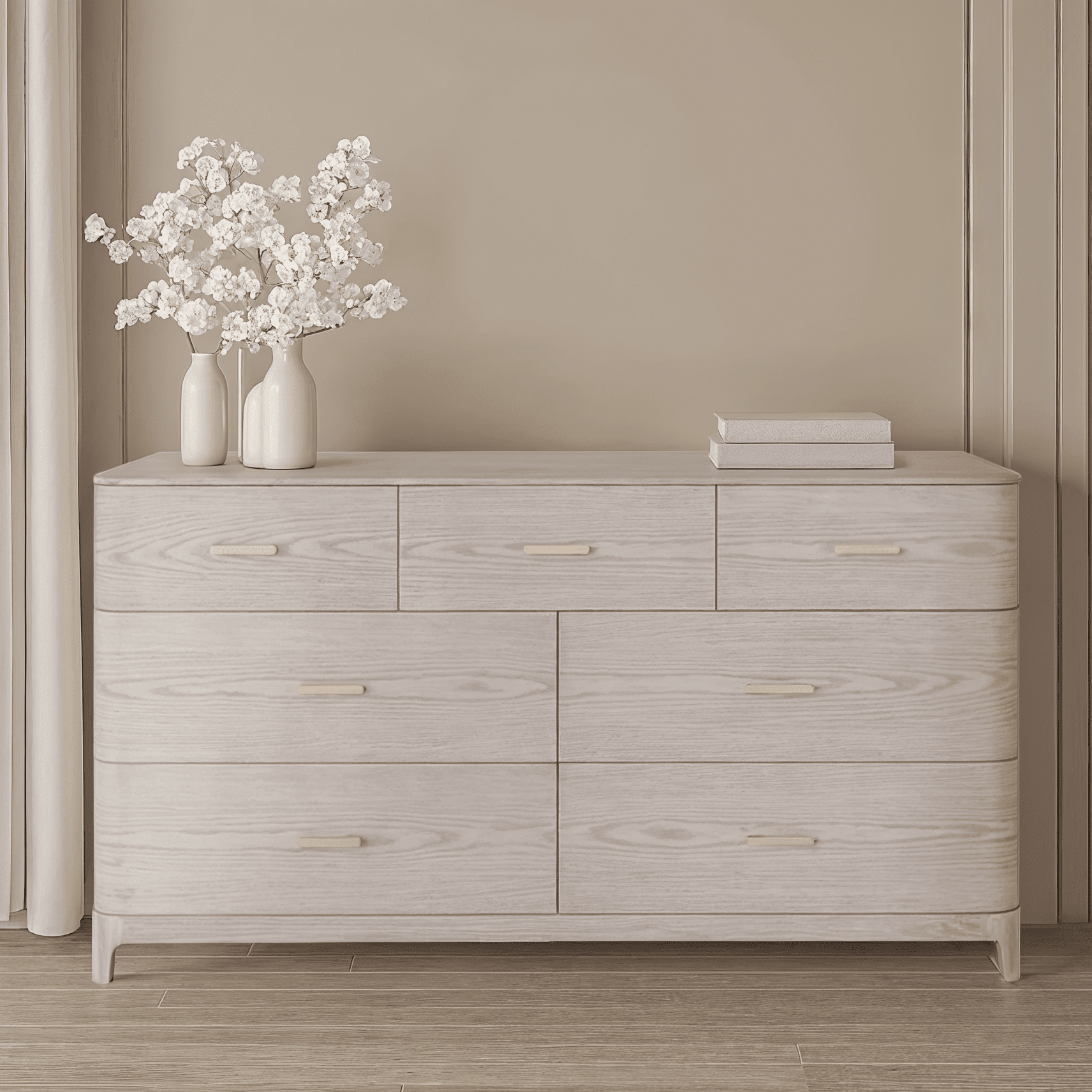 Dahlia Lightwash Wood Veneer 7 Drawer Chest Furniture