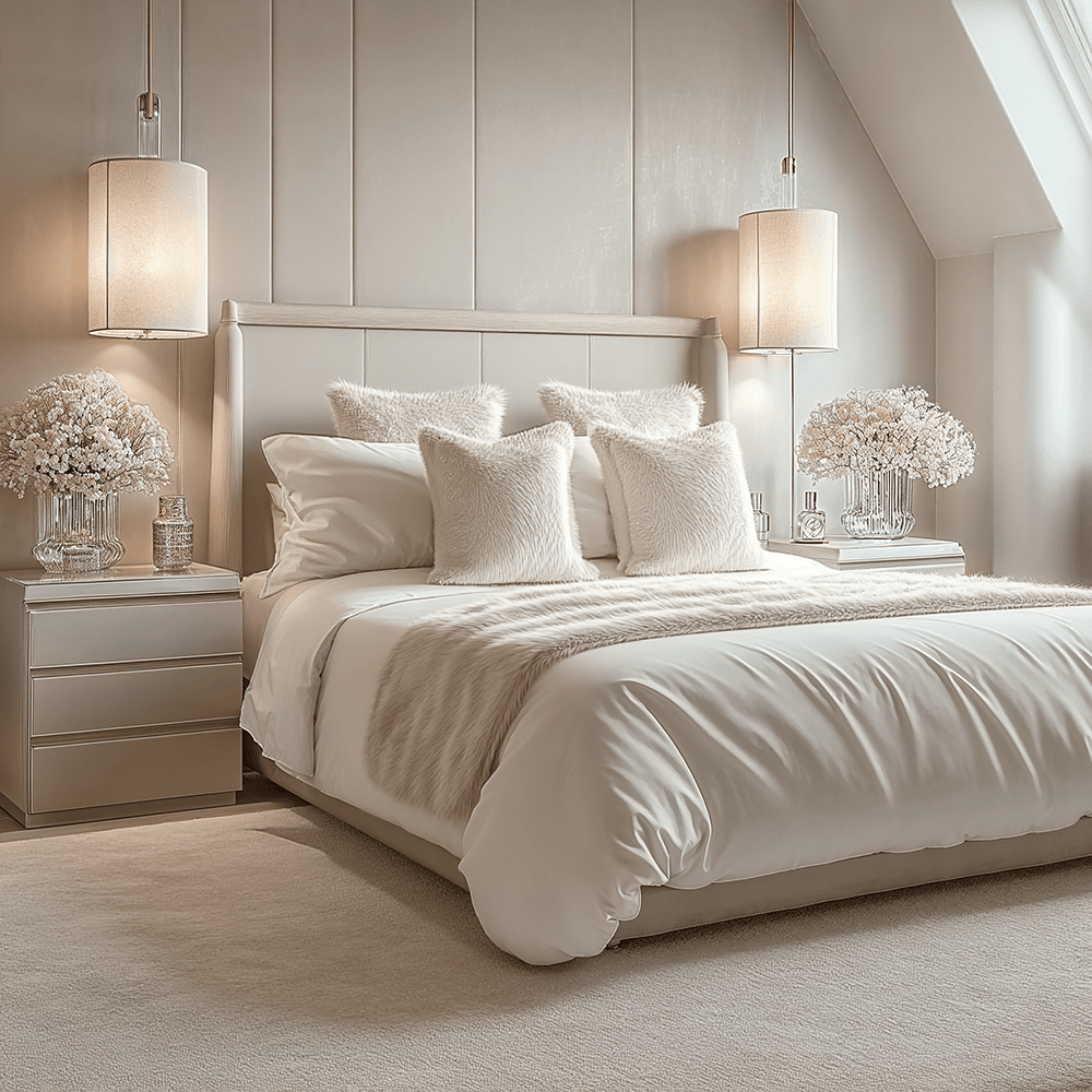 Dahlia Mushroom & Lightwash Wood Veneer Bed Beds and Headboards