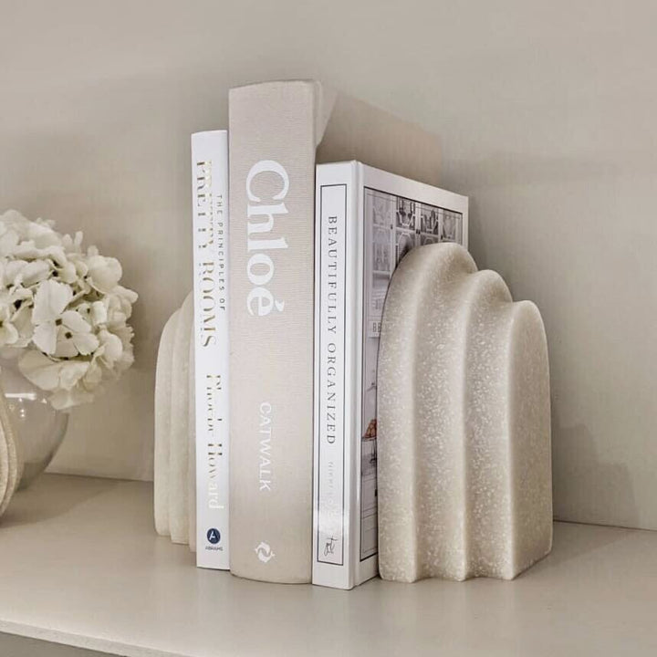 Delaney White Marble Set of 2 Bookends Accessories 