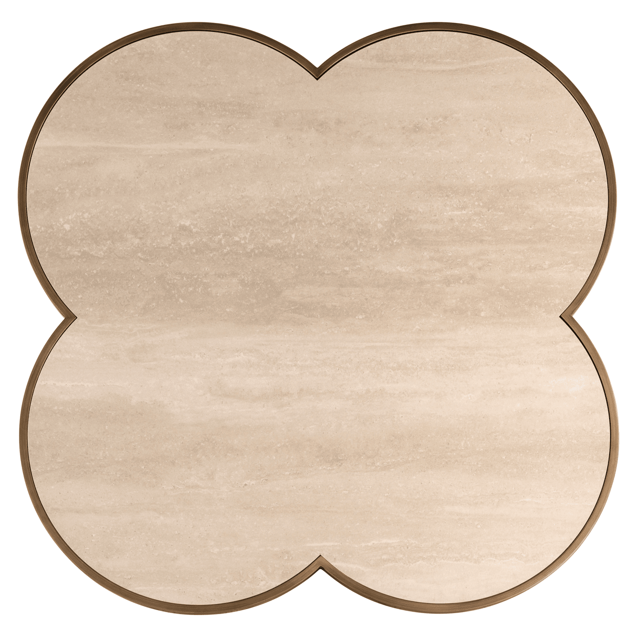 Delia Large Brushed Brass Clover Coffee Table with Travertine Top Furniture