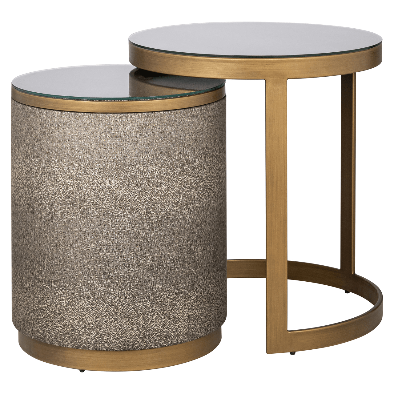 Demilla Luxury Shagreen & Brushed Brass Nest of Side Tables Furniture