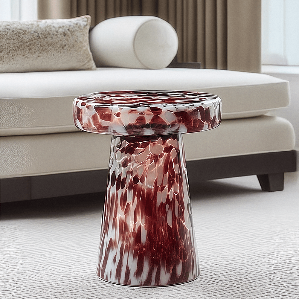 Dionisia Dark Cherry Speckled Blown Glass Side Table Furniture