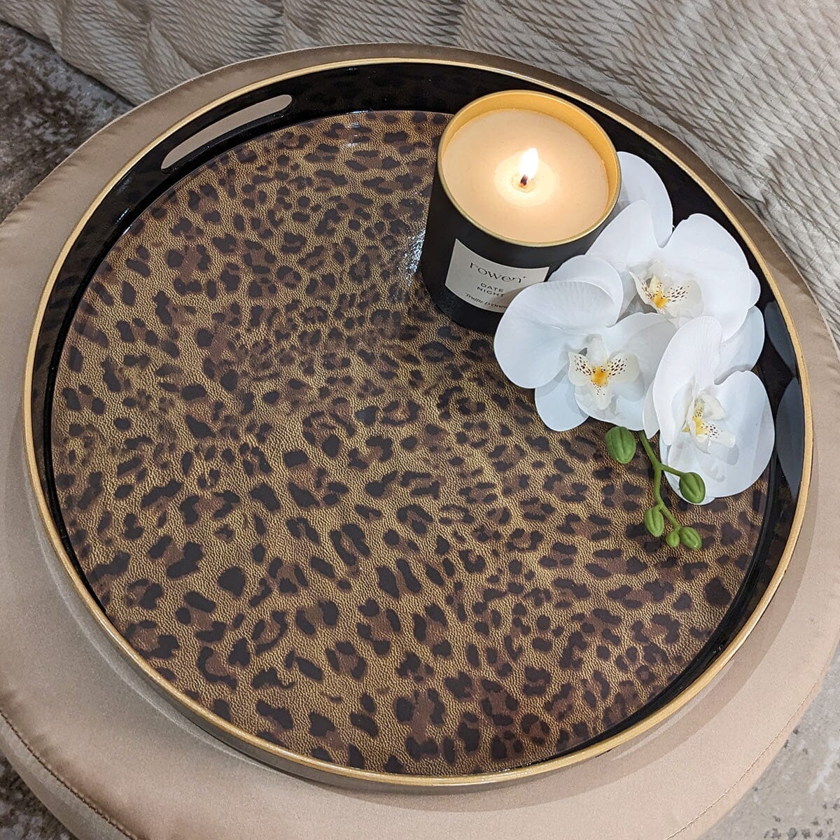 Dolce Round Leopard Print Decorative Tray Accessories