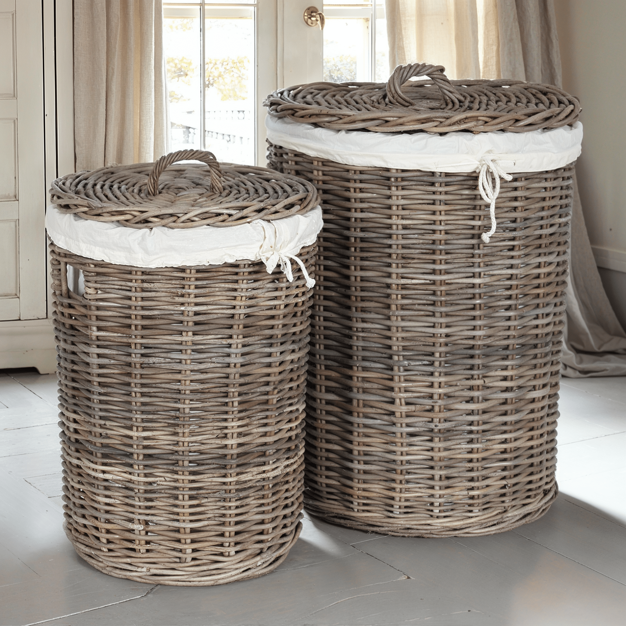 Draydon Round Wicker & Linen Baskets - Set of 2 Accessories
