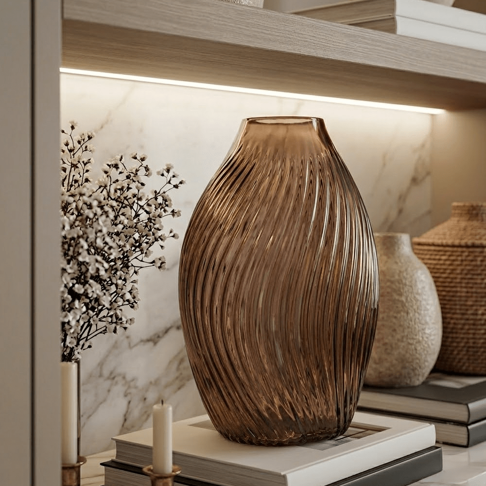Dukes Brown Glass Ribbed Vase Accessories