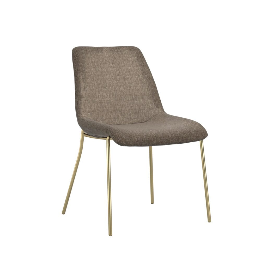 Dun Taupe Textured Velvet Dining Chair with Gold Legs- Set of 2 Furniture