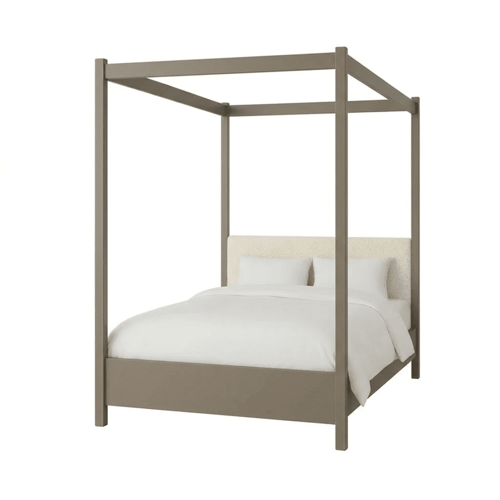 Eden Dark Taupe 4 Poster Wooden Bed with Cream Velvet Headboard