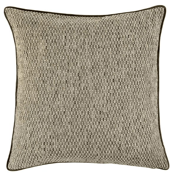 Ekte Neutral Woven Cushion with Chocolate Brown Satin Piping- 56x56cm Textiles