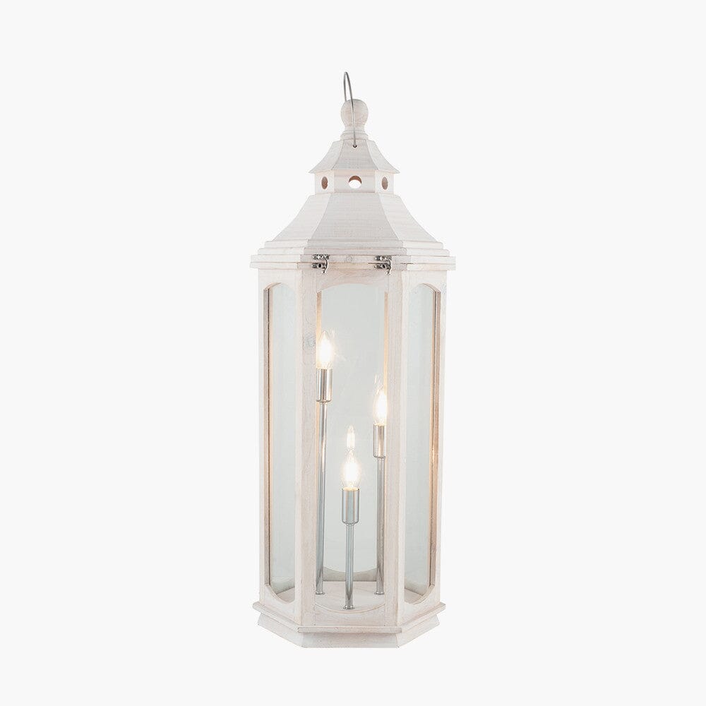 Eldoris White Wash Wooden Lantern Floor Lamp Lighting