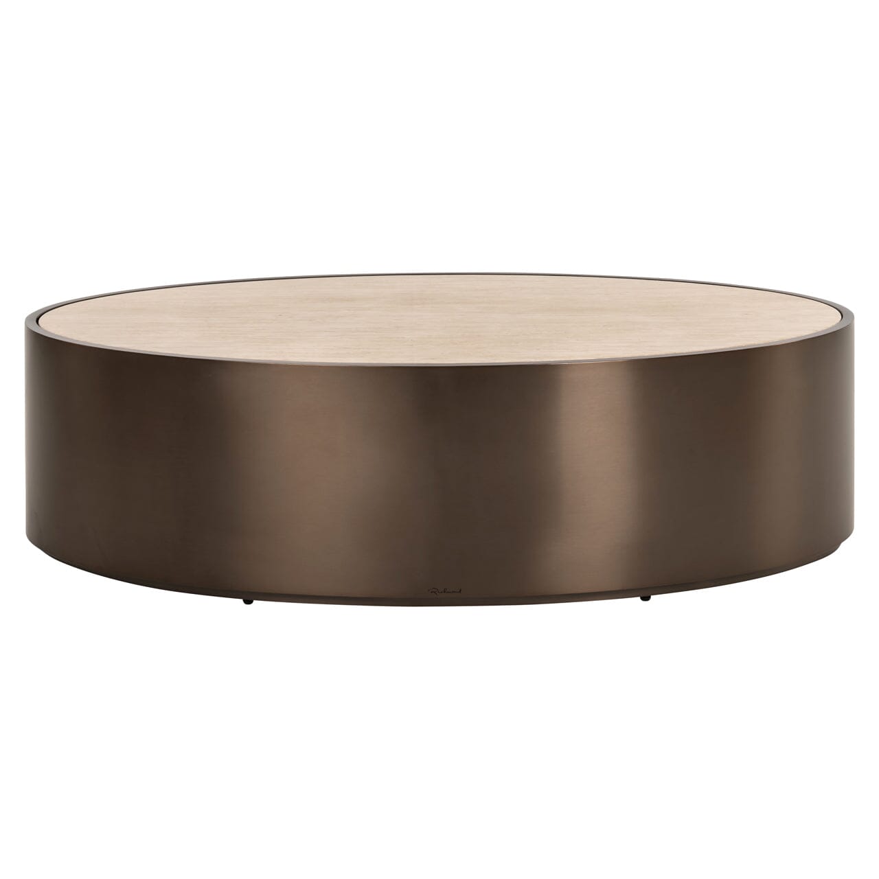 Eleanor Bronze Oval Coffee Table with Beige Faux Marble Top Furniture