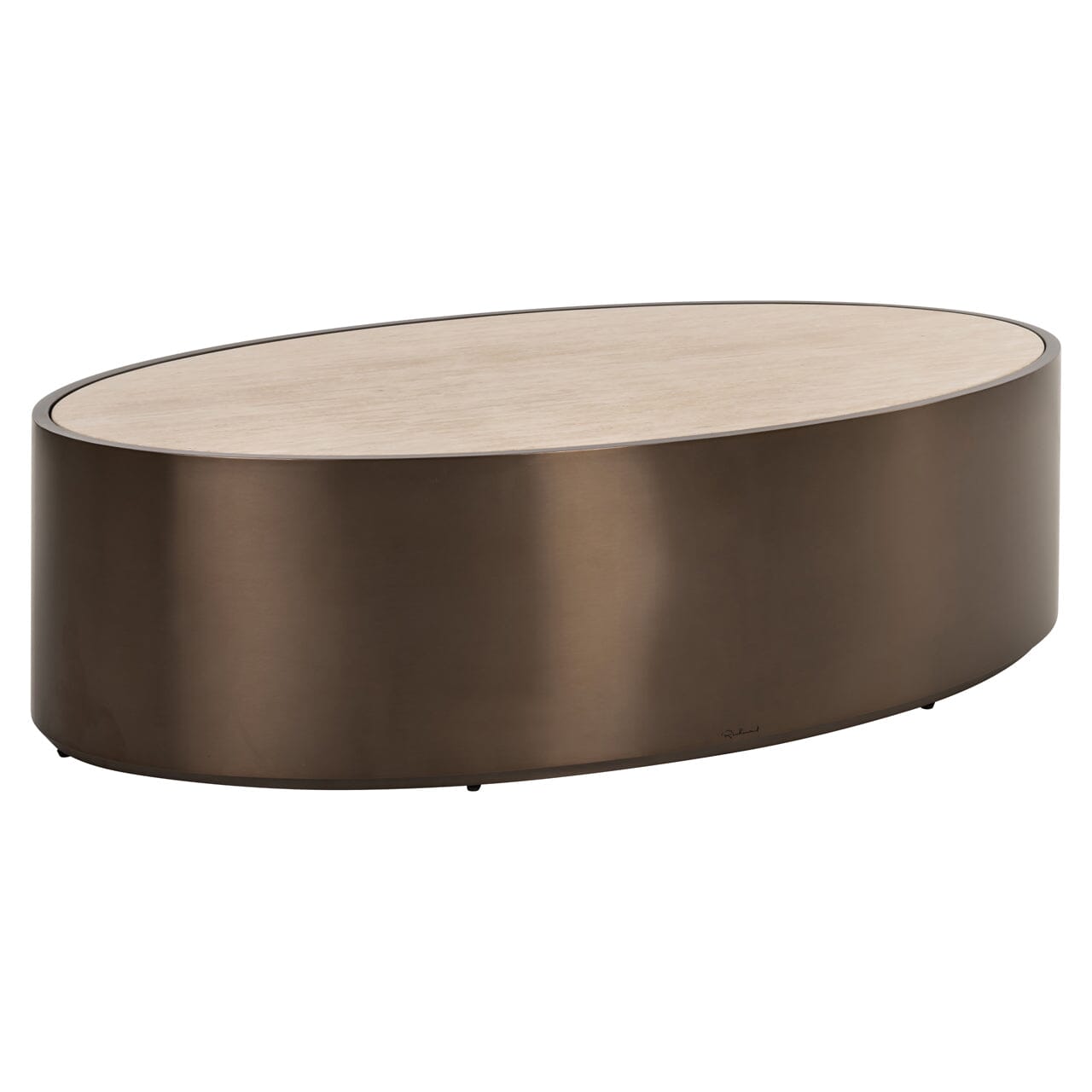 Eleanor Bronze Oval Coffee Table with Beige Faux Marble Top Furniture