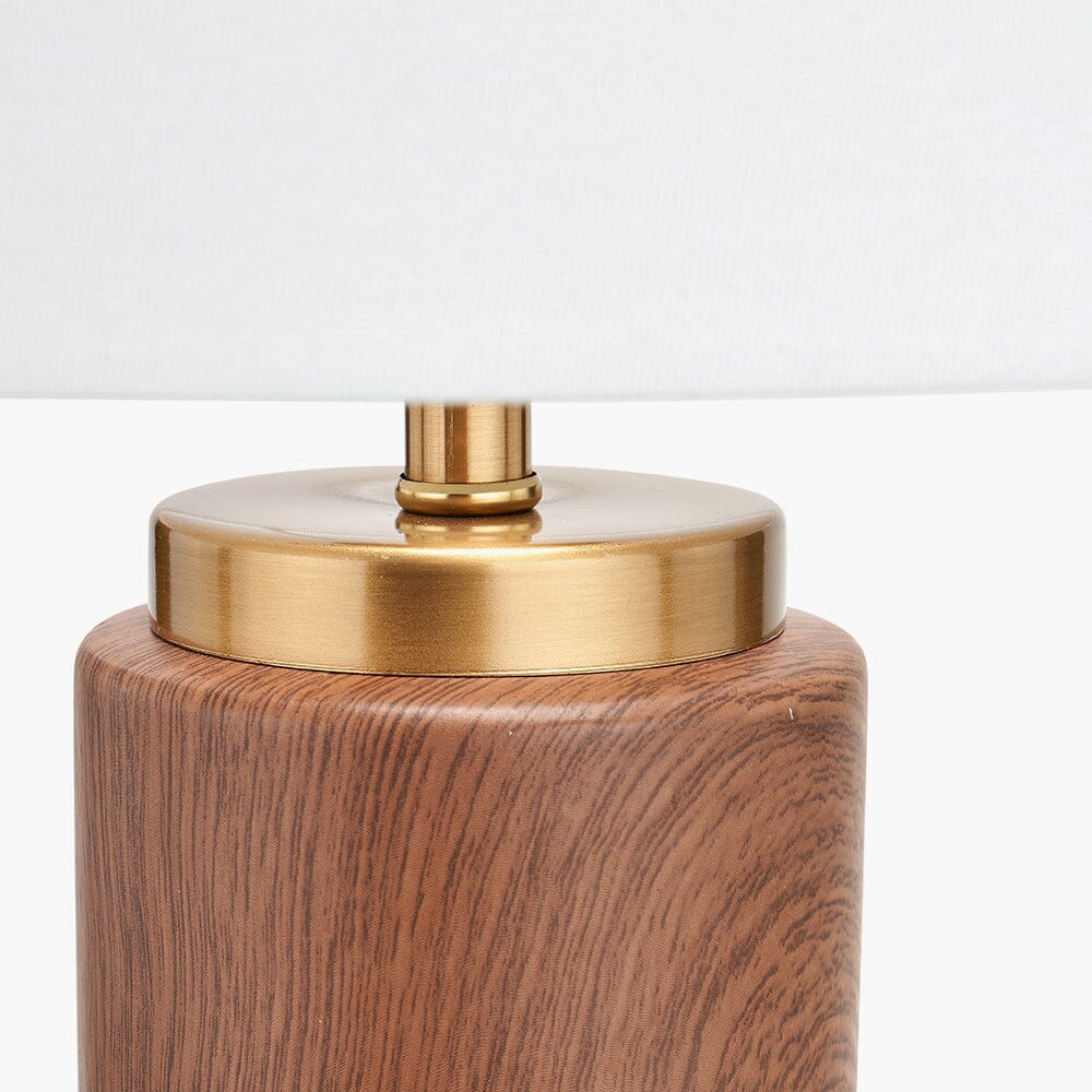Ella Wood Effect Tall Ceramic Table Lamp with White Shade Lighting