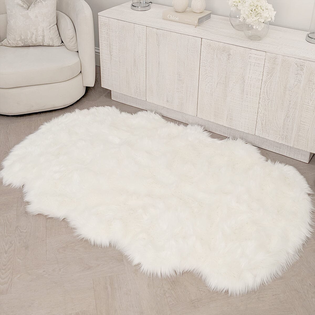 Elle Large Faux Fur White Hide Rug - 120x180cm Textiles