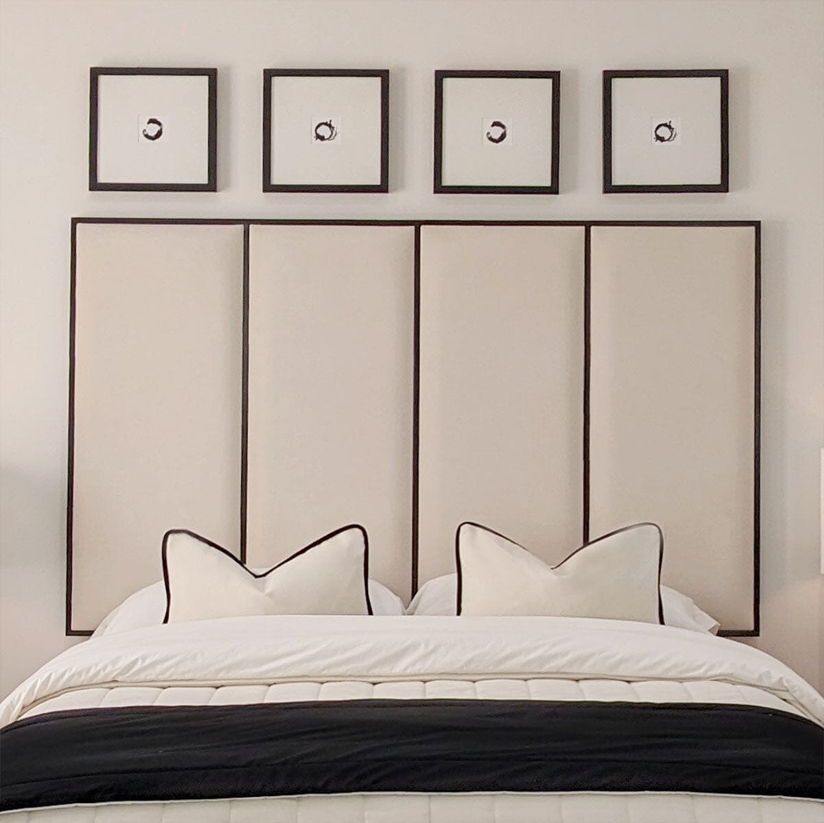 Elodie Premium Cream Velvet Headboard with Black Wooden Inlay Beds and Headboards