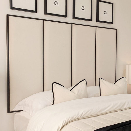 Elodie Premium Cream Velvet Headboard with Black Wooden Inlay Beds and Headboards