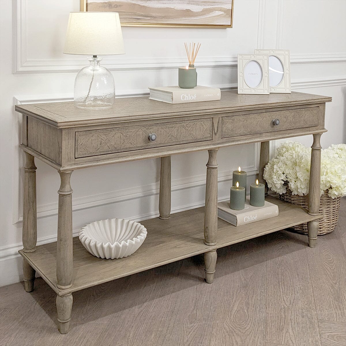 Elysium Natural Wood Large 2 Drawer Console Table Furniture