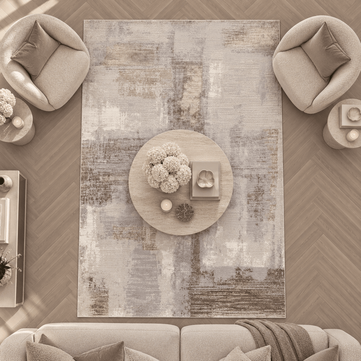 Envie Neutral Abstract Patterned Rug Textiles