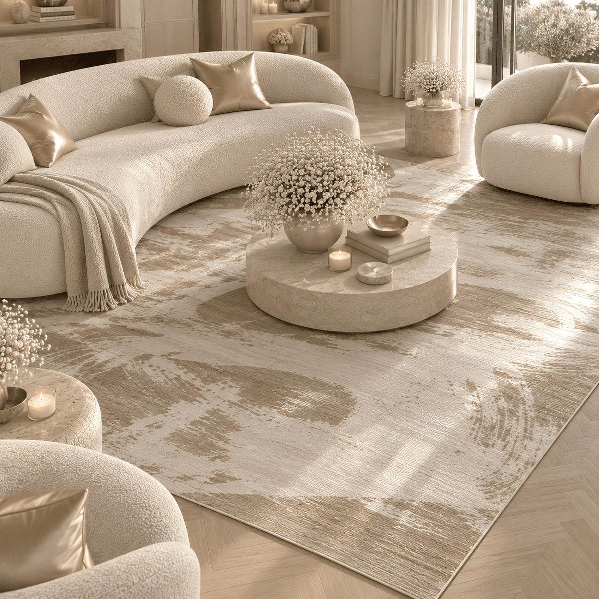 Eshane Beige Abstract Brushstroke Rug Textiles