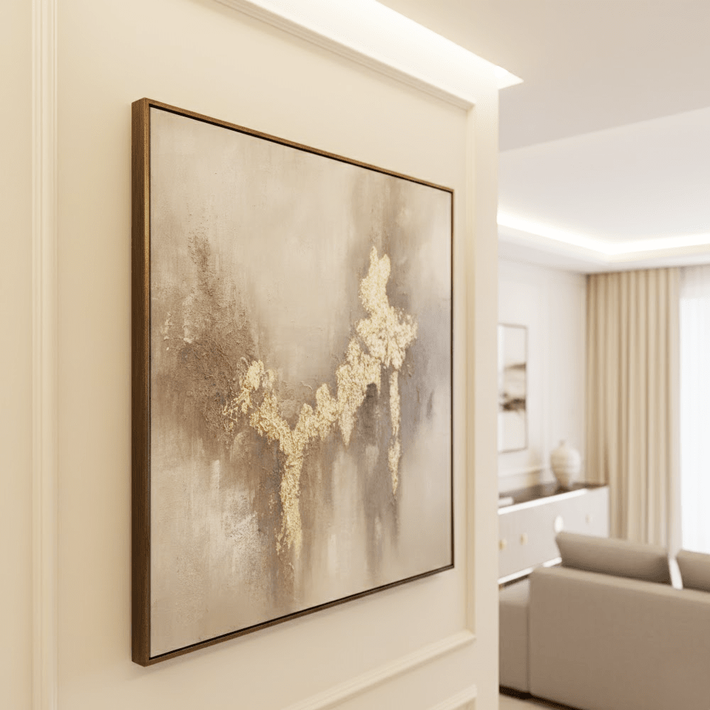 Estela Metallic Gold Abstract Glass Print Wall Art Accessories