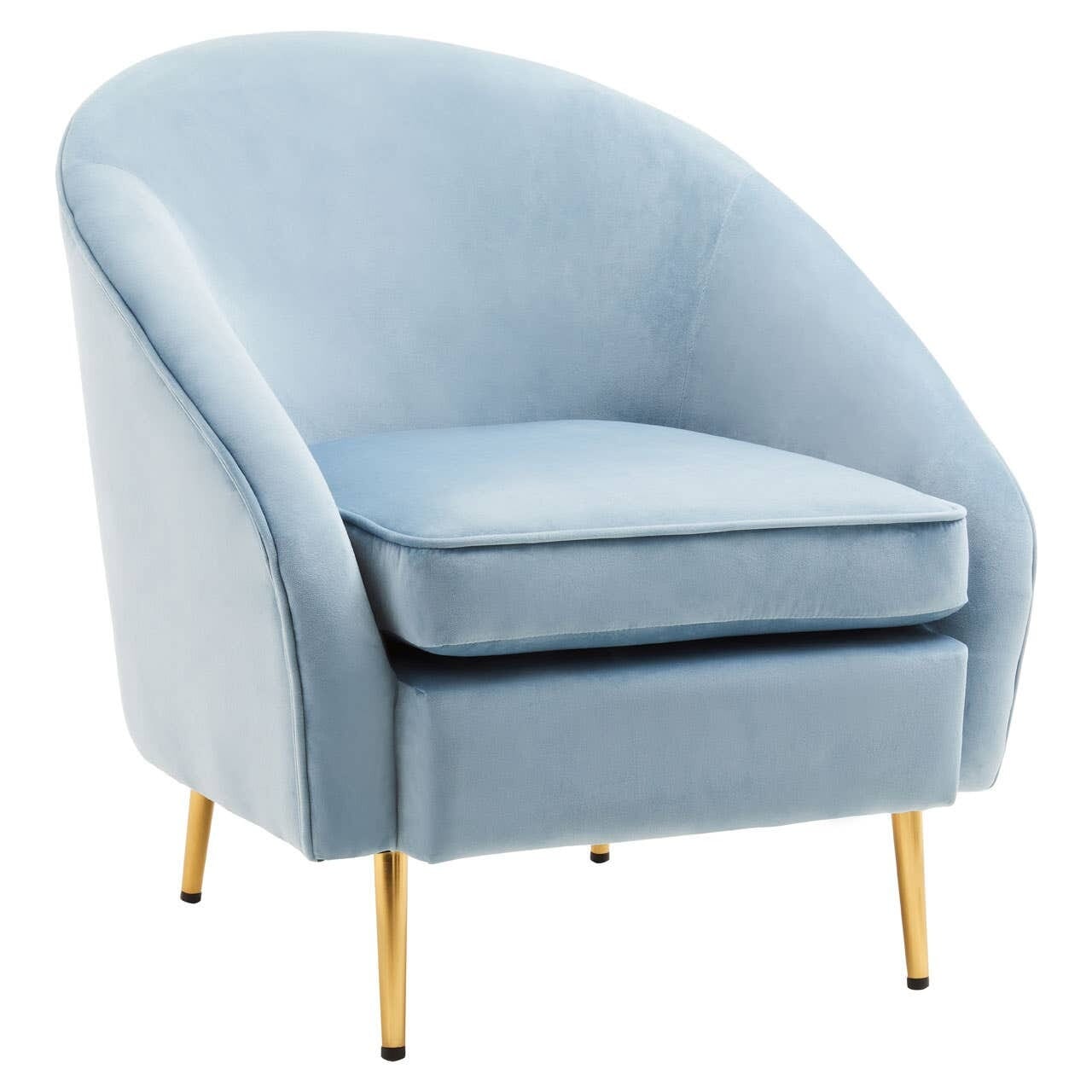Etta Blue Velvet Curved Accent Chair with Gold Legs Furniture