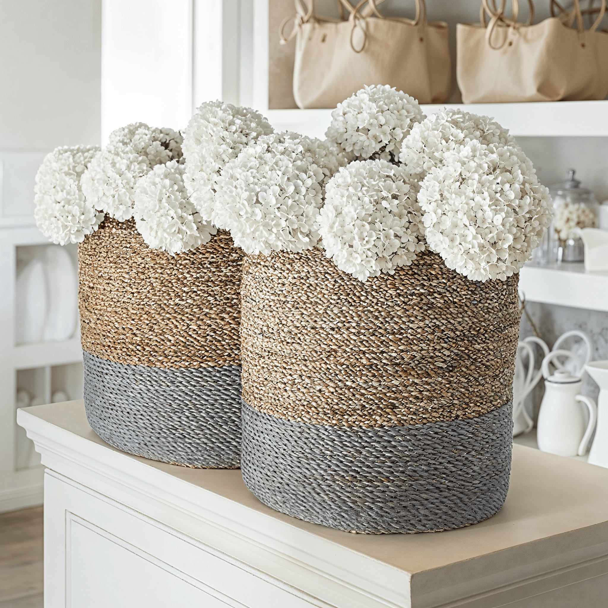 Eva Two Toned Natural & Grey Baskets - Set of 2 Accessories
