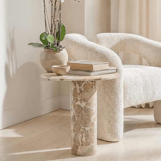 Evadne Neutral Marble Side Table Furniture