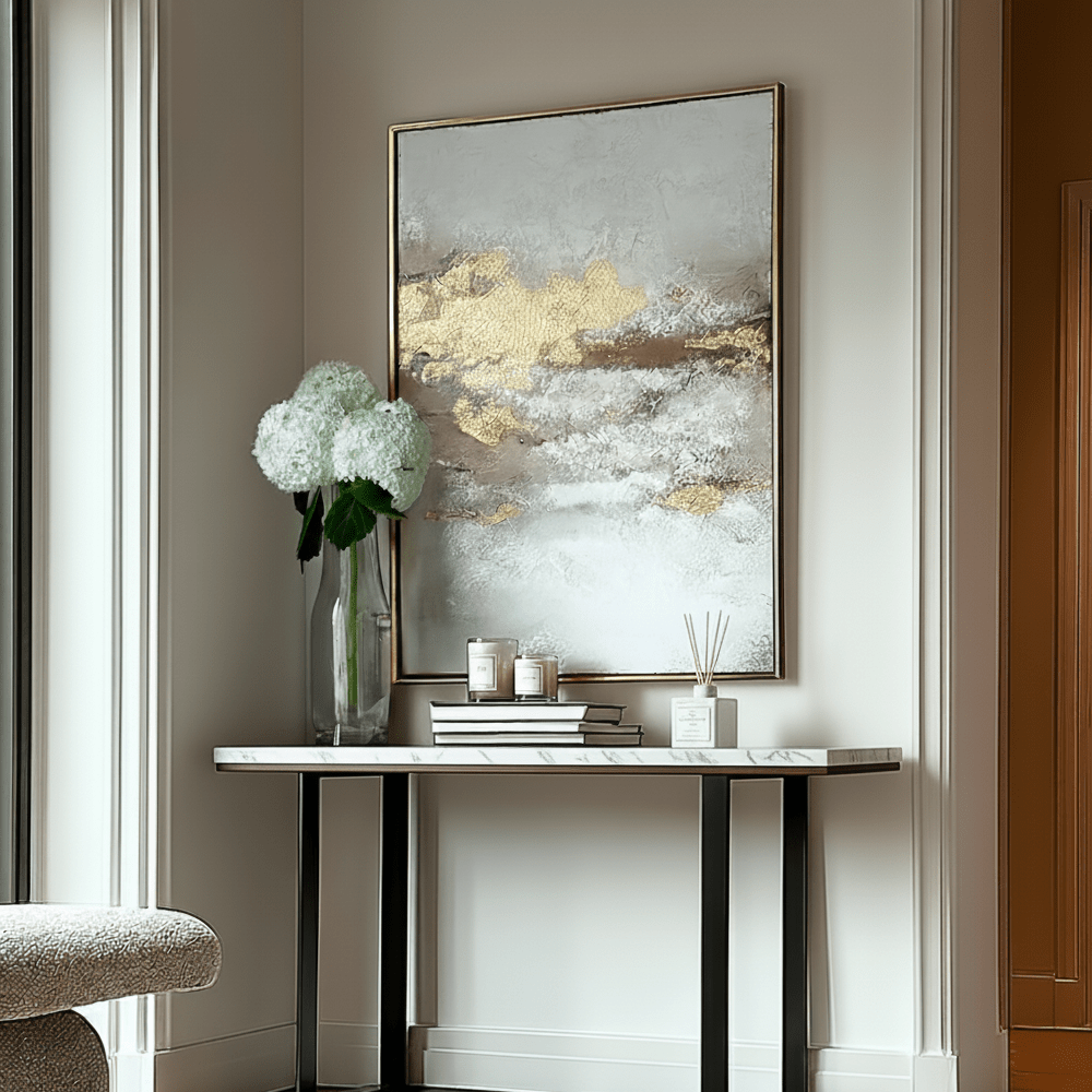 Evangeline Gold Abstract Textured Canvas in Gold Frame Accessories