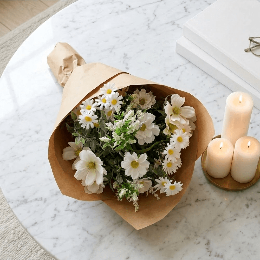 Faux Cream Florals & Daisies Mixed Bouquet Accessories