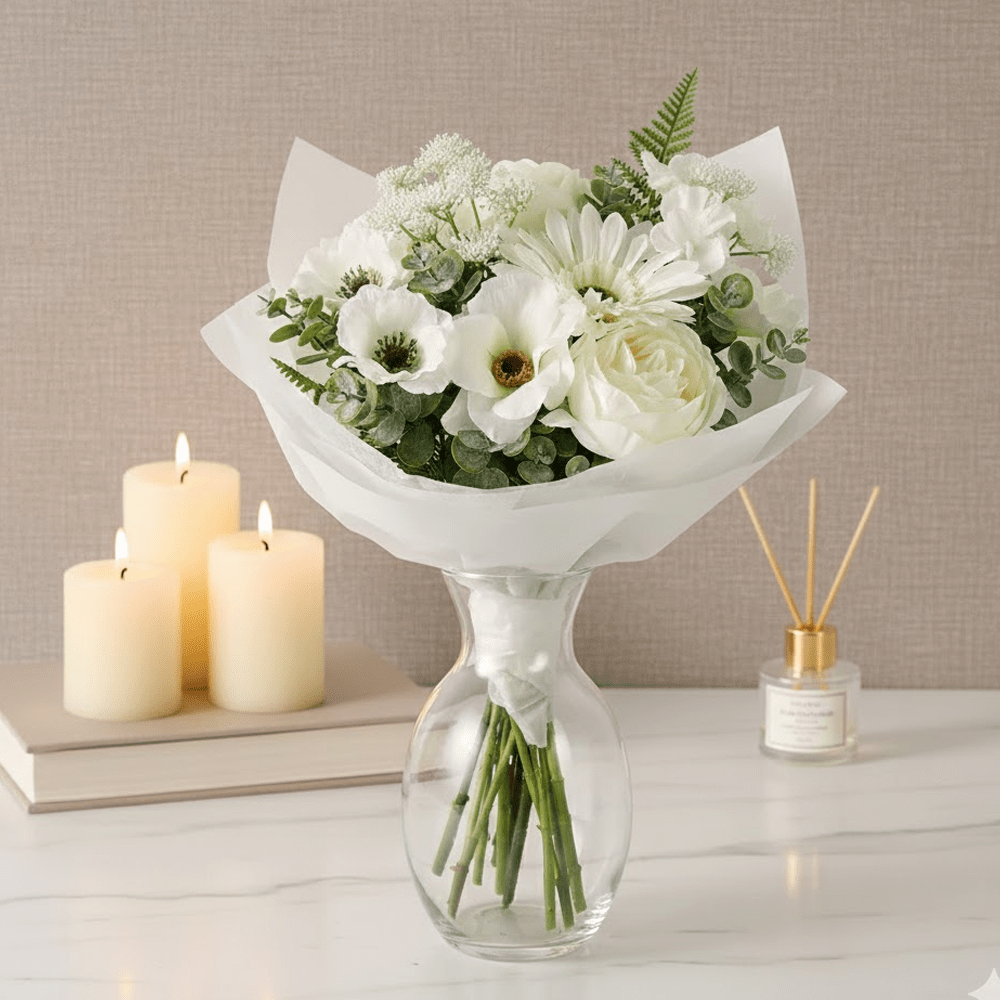 Faux Cream Florals & Eucalyptus Mixed Bouquet Accessories