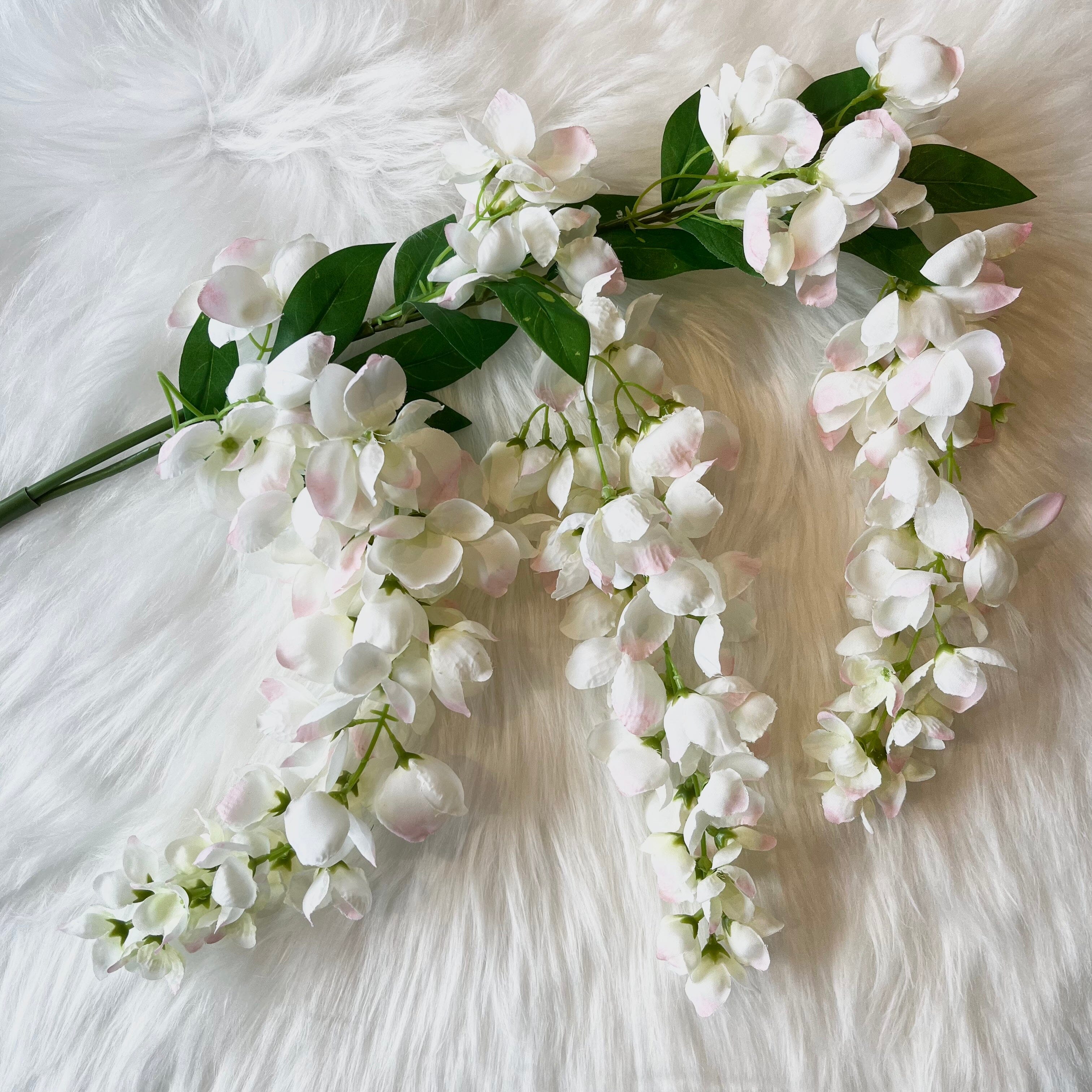 Faux Cream & Pink Wisteria Draping Single Stem Flower Accessories