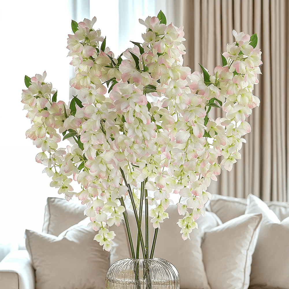 Faux Cream & Pink Wisteria Draping Single Stem Flower Accessories