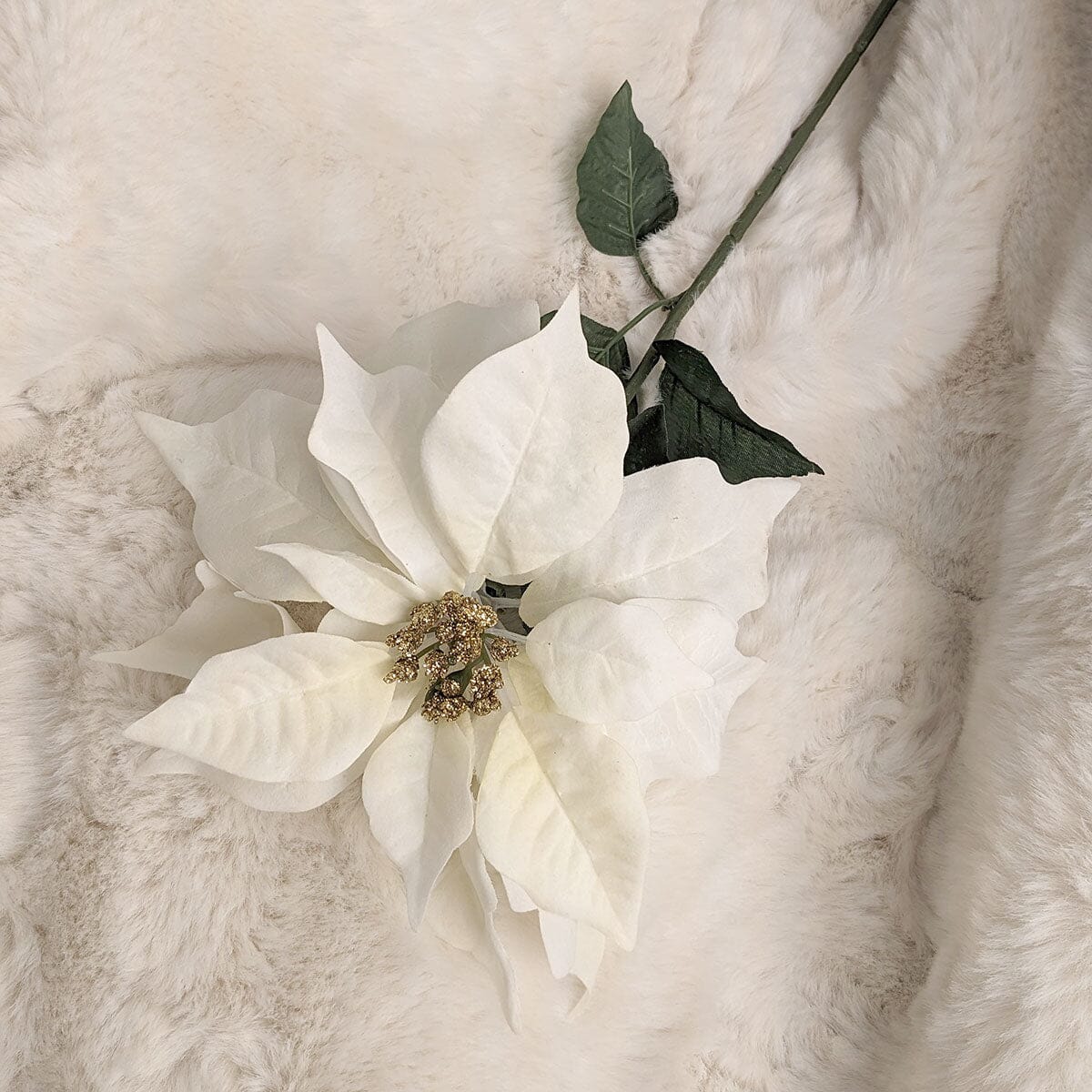 Faux Cream Velvet Poinsettia Single Stem Floral Accessories