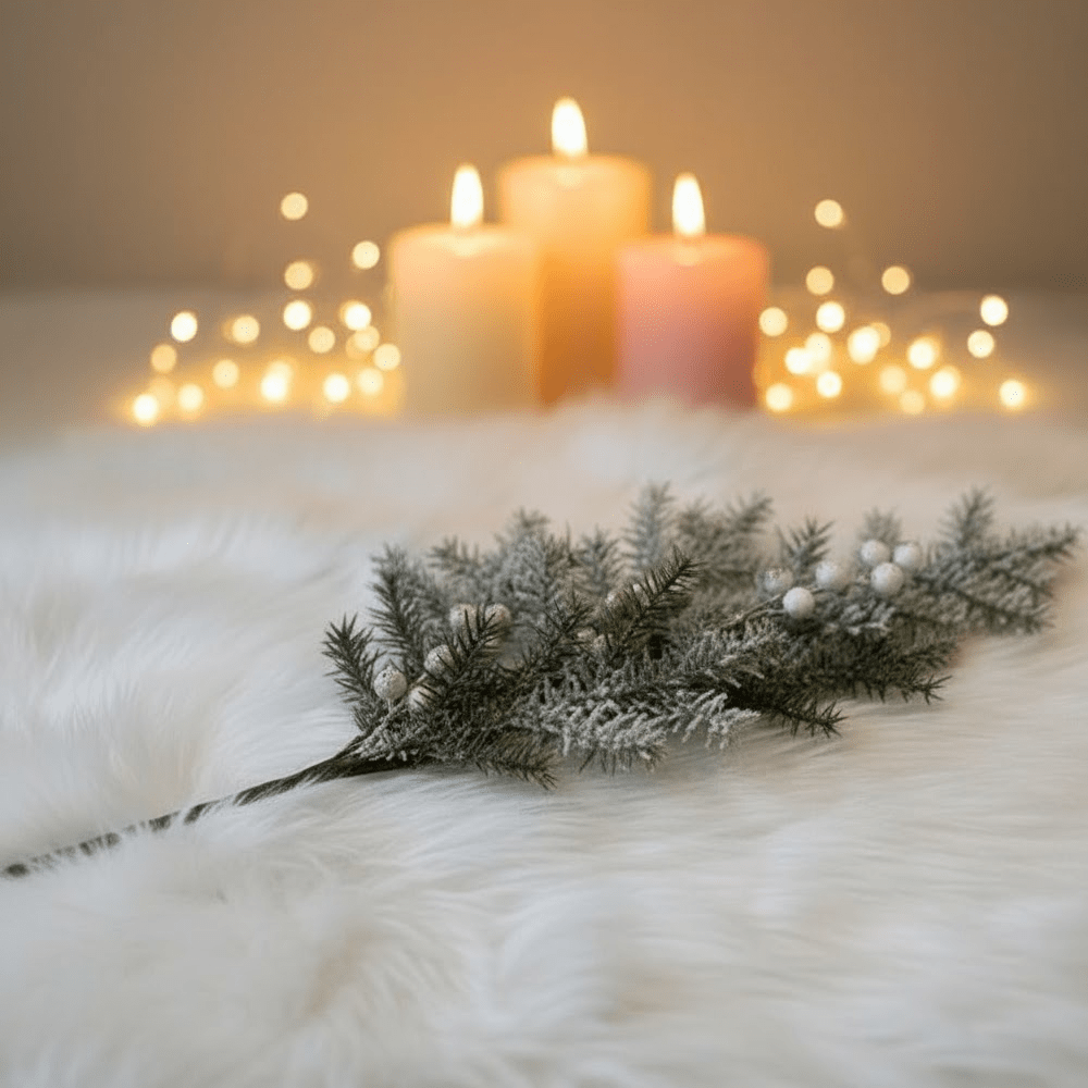 Faux Flocked Pine & Gold Berries Single Stem Floral Accessories