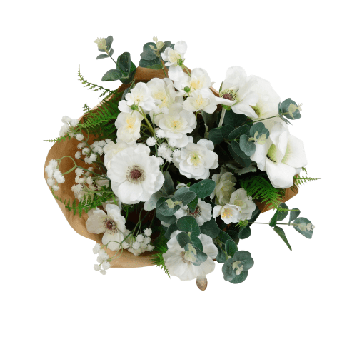 Faux Green & White Floral Wrapped Bouquet Accessories