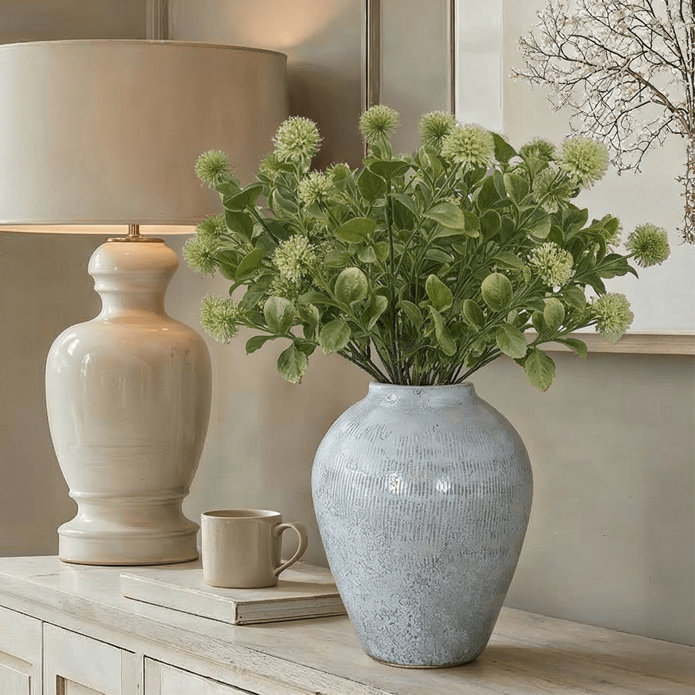 Faux Green & White Globe Single Stem Floral Accessories