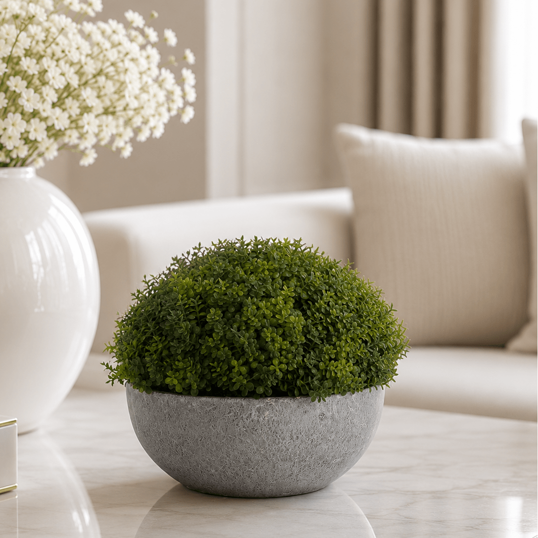 Faux Hebe Globe in Stone Pot Outdoor