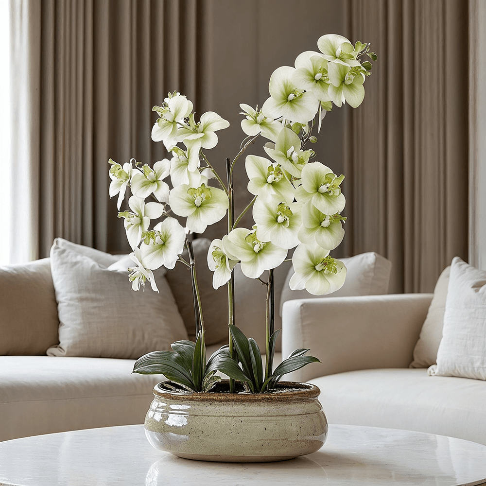 Faux Large Green Orchid in Ceramic Pot Accessories