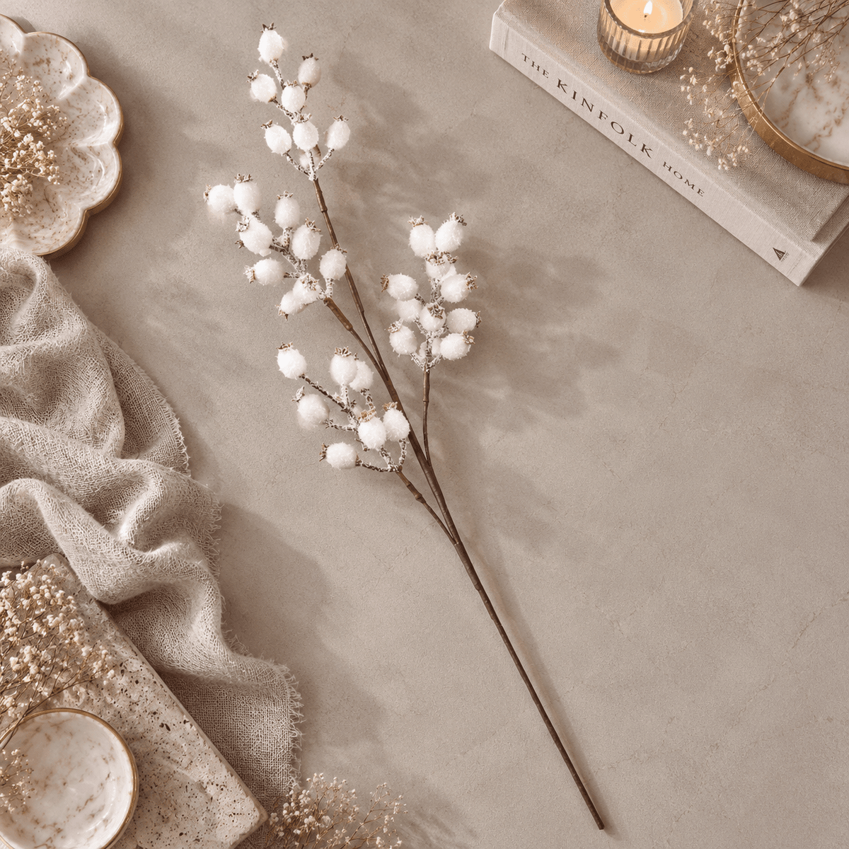 Faux White Glitter Berry Single Stem Floral Accessories
