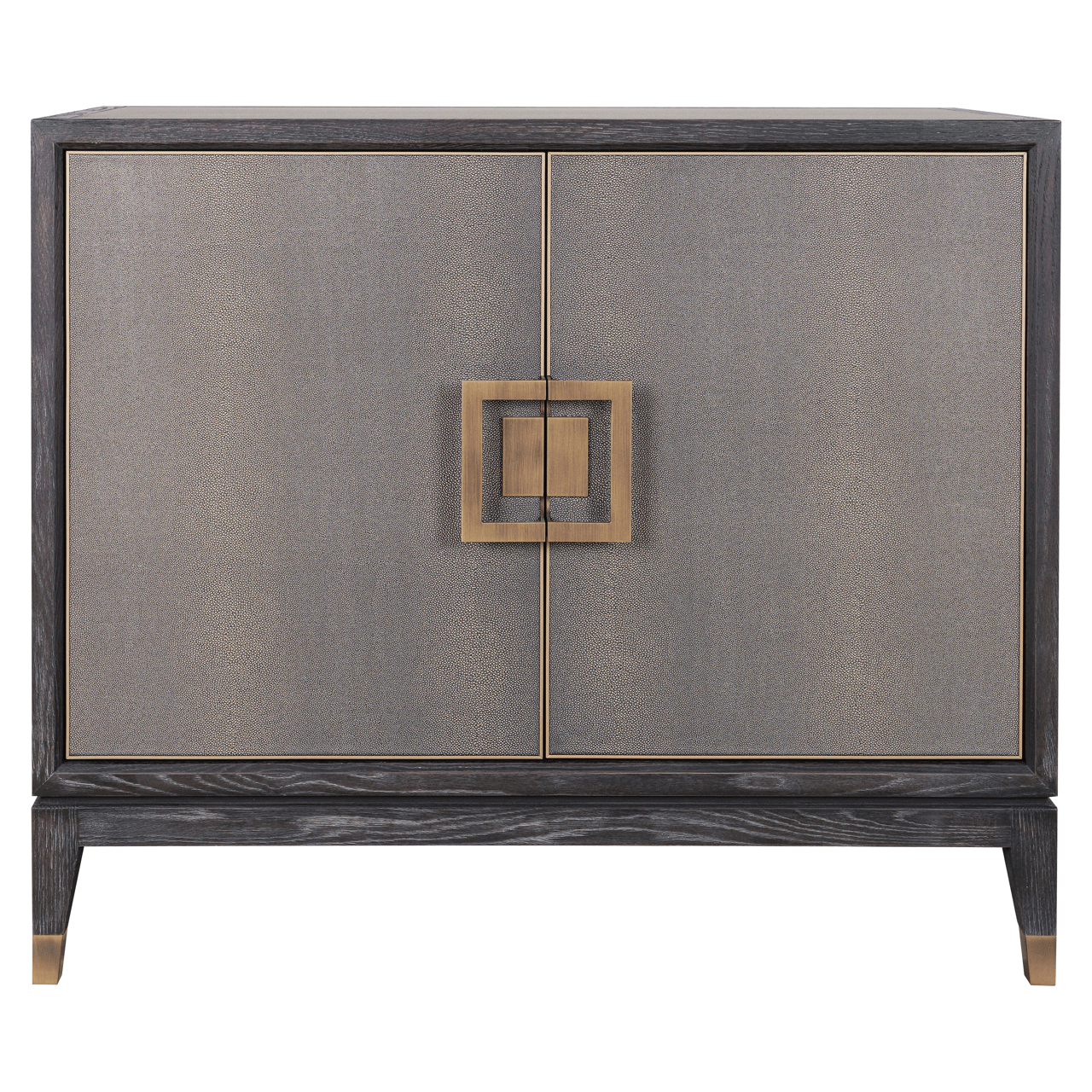 Felicia Luxury Black Wood & Shagreen 2 Door Sideboard with Brass Handles Furniture