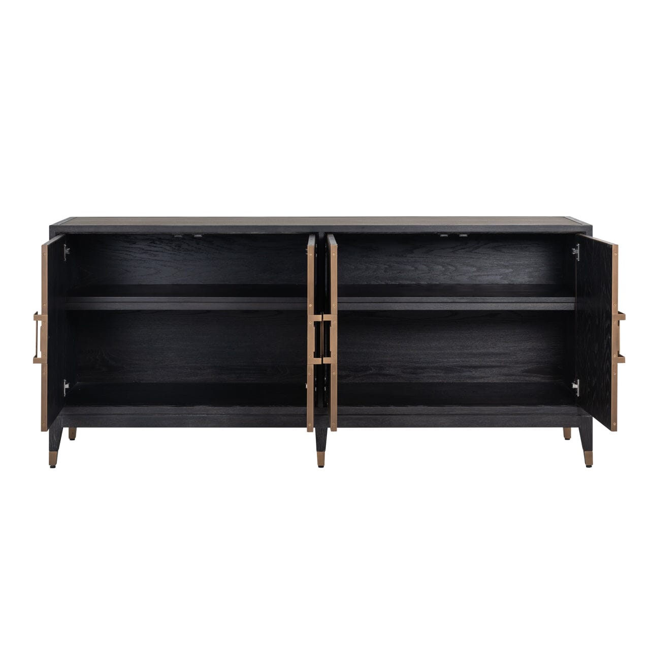 Felicia Luxury Black Wood & Shagreen 4 Door Sideboard with Brass Handles Furniture