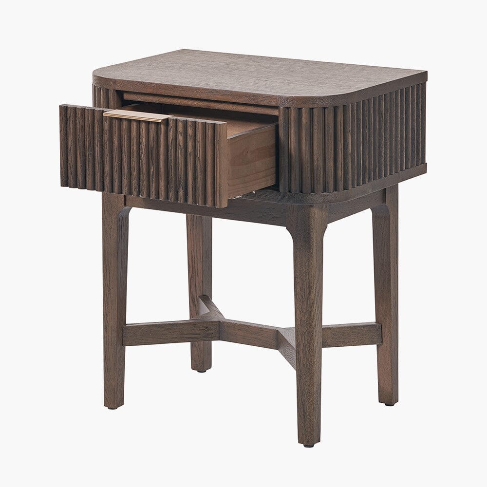 Felicity Dark Brown Ribbed Oak 1 Drawer Bedside Table Furniture