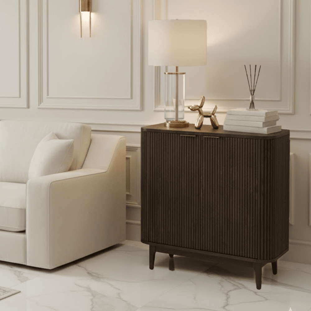 Felicity Dark Brown Ribbed Oak 2 Door Cabinet Furniture